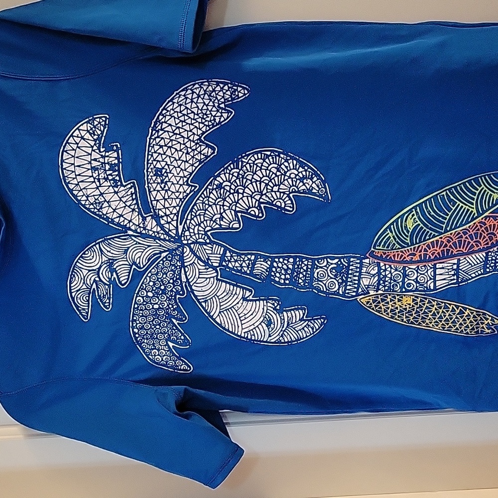 Lands End royal blue palm and surf rash guard large - Picture 2 of 5